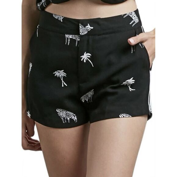Volcom What You Need Shorts Womens‎ Size Large Black Zebra Print Palm Trees - Picture 1 of 8
